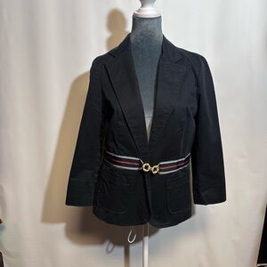 Antropología,Elevenses Black Blazer with Notched Lapels and Decorative Belt